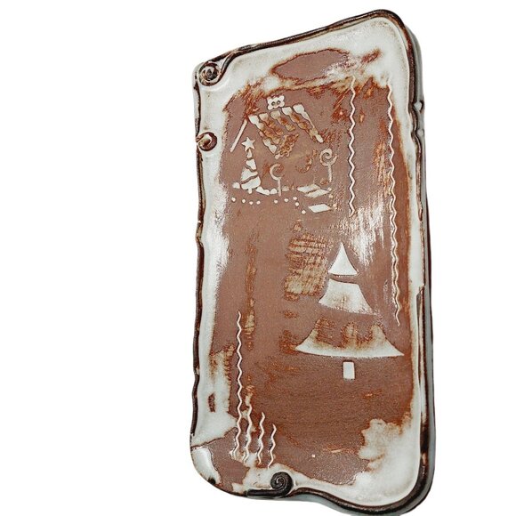 Vintage Studio Art Ceramic Tray W/ Christmas Tree and Gingerbread House - Picture 3 of 6